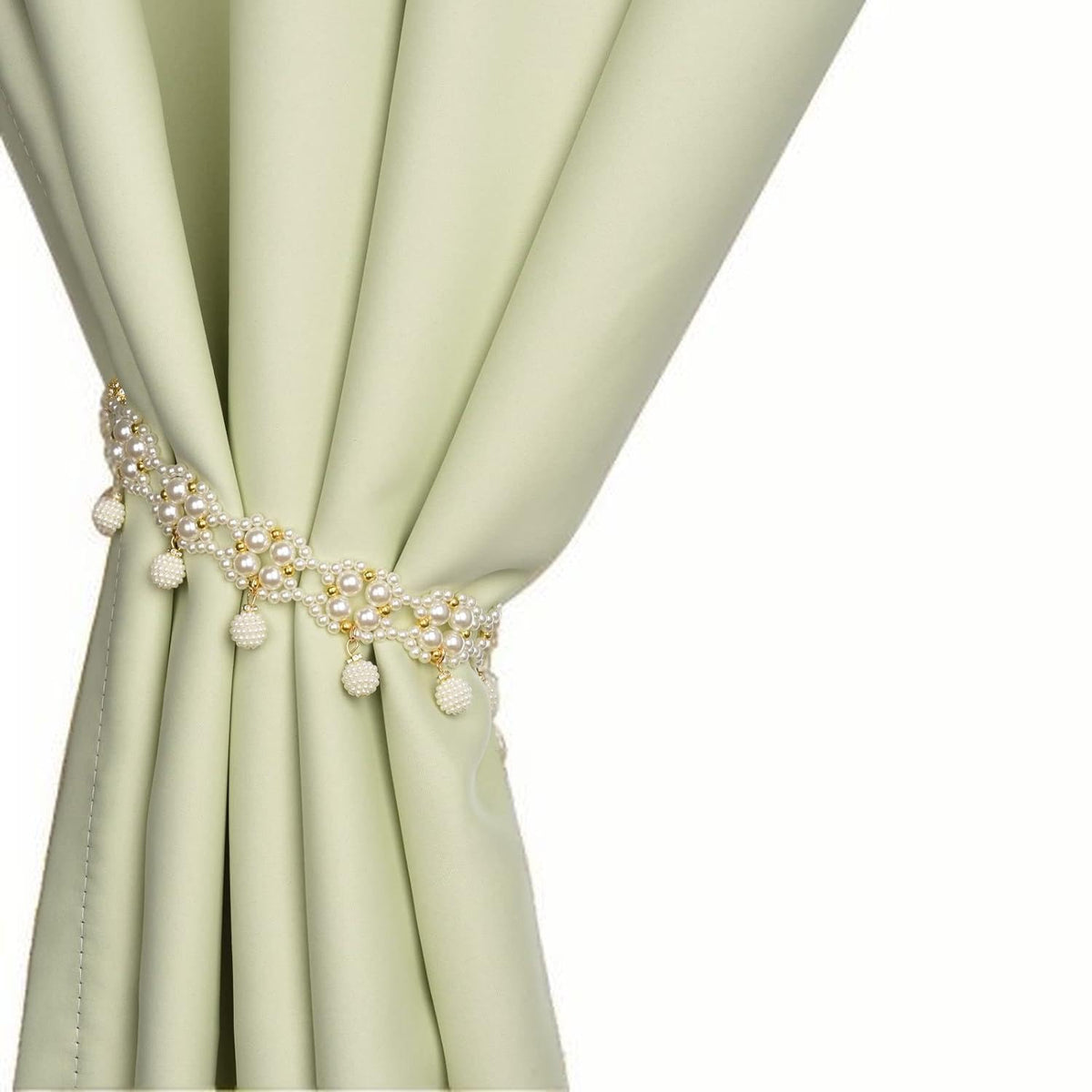SUQ I OME Magnetic Pearl Beaded Curtain Tieback, White, 1 Pair