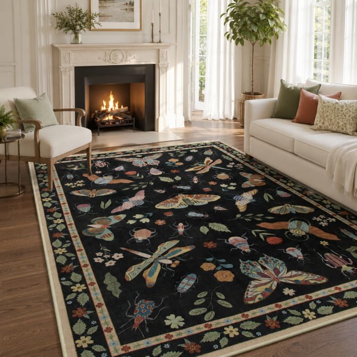 Lahome Insect 5x7 Area Rugs, Soft Bug Washable Rugs for Bedroom Living Room