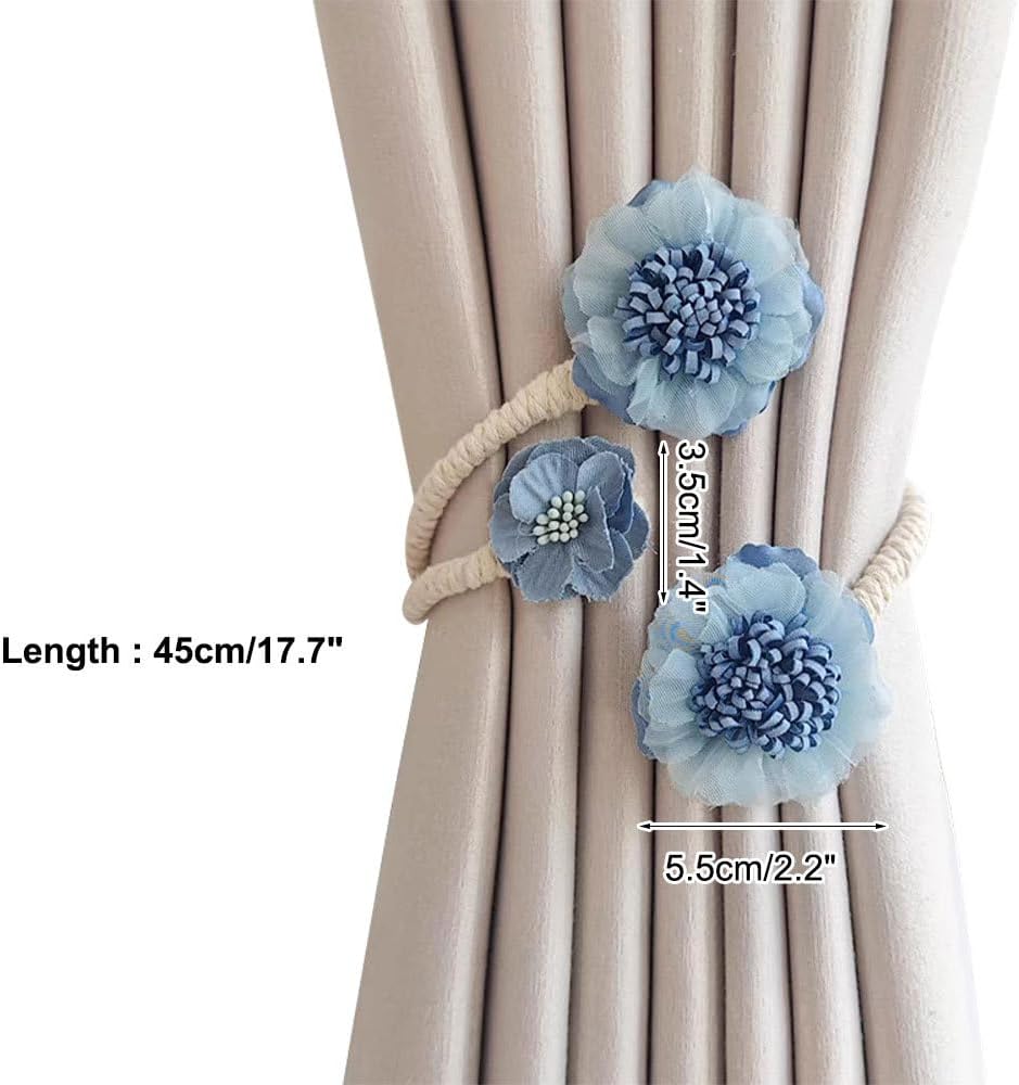 Curtain Decorative Tiebacks, 2/4PCS Flower Curtain Holder No-Punch Flexible Curtains Holdbacks for Bedroom Home Office Decor