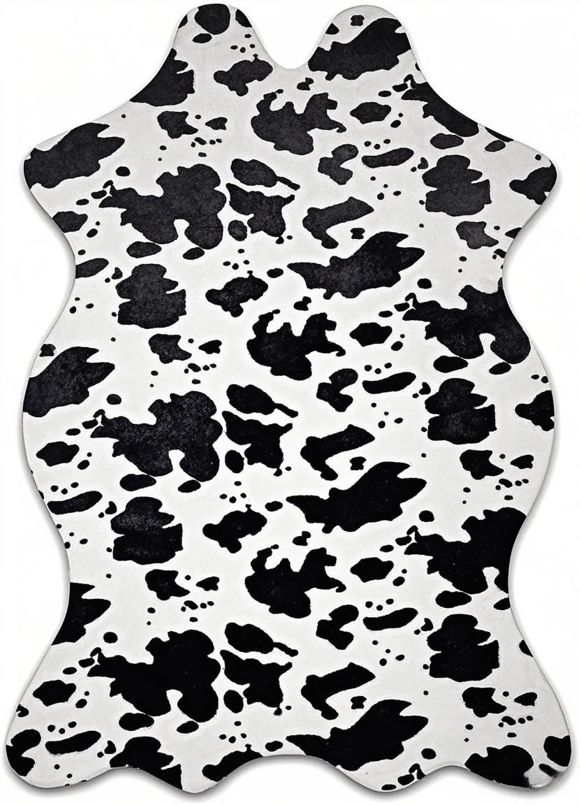 Sgizoku Cow Print Rug - 3.6x2.5 Feet Cow Hide Rugs Faux Cowhide Rug Cute Area Rug Fun Western Room Decor Cow Rugs for Living Room Bedroom Non-Slip Brown(43 inches x 29 inches)