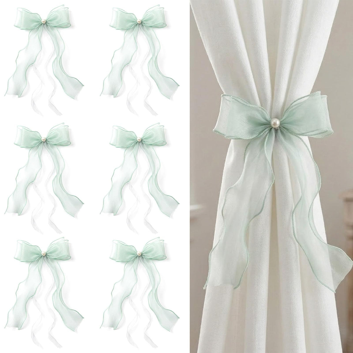 White Lace Bow Curtain Tiebacks 6-Pack, Vine Floral Curtain Holdbacks