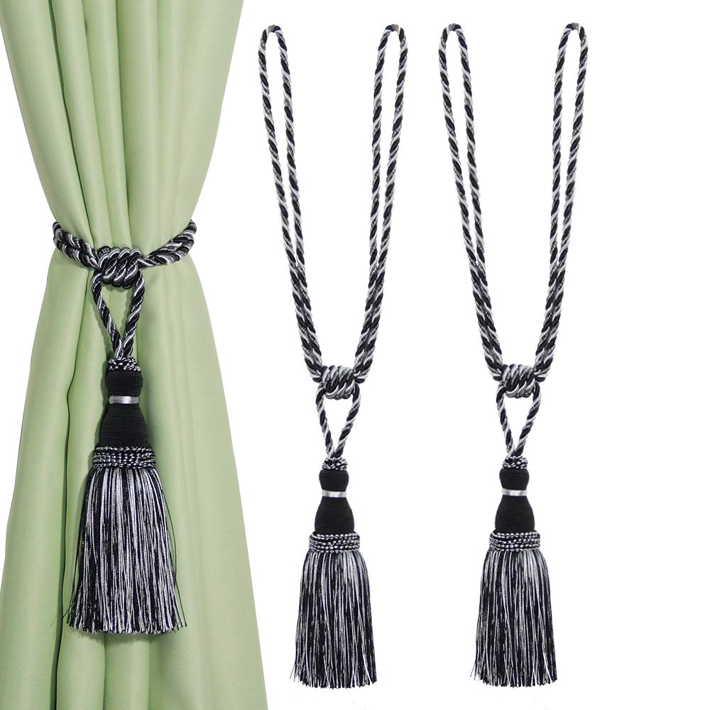 BEL AVENIR 2 Pack Curtain Tiebacks Tassel Drapery Tie-Backs Rope Holdbacks