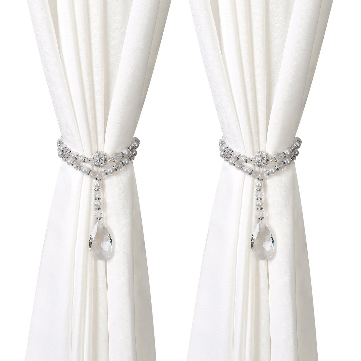 SUQ I OME Luxury Crystal Beaded Magnetic Curtain Tieback, Crystal