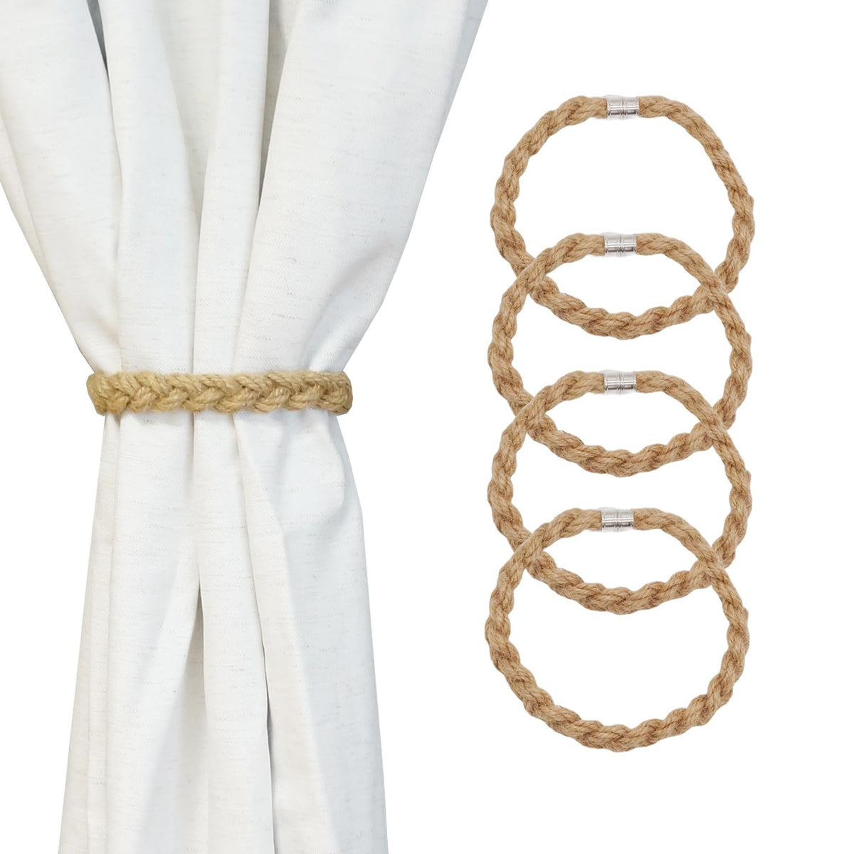 Magnetic Curtain Tiebacks, 2pcs Modern Handmade Rope Curtain Tie Backs Decorative Curtain Holdbacks Holders Cord for Window Sheer Drapes Indoor Outdoor, Grey