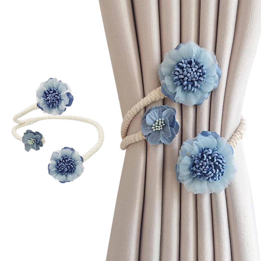 Curtain Decorative Tiebacks, 2/4PCS Flower Curtain Holder No-Punch Flexible Curtains Holdbacks for Bedroom Home Office Decor
