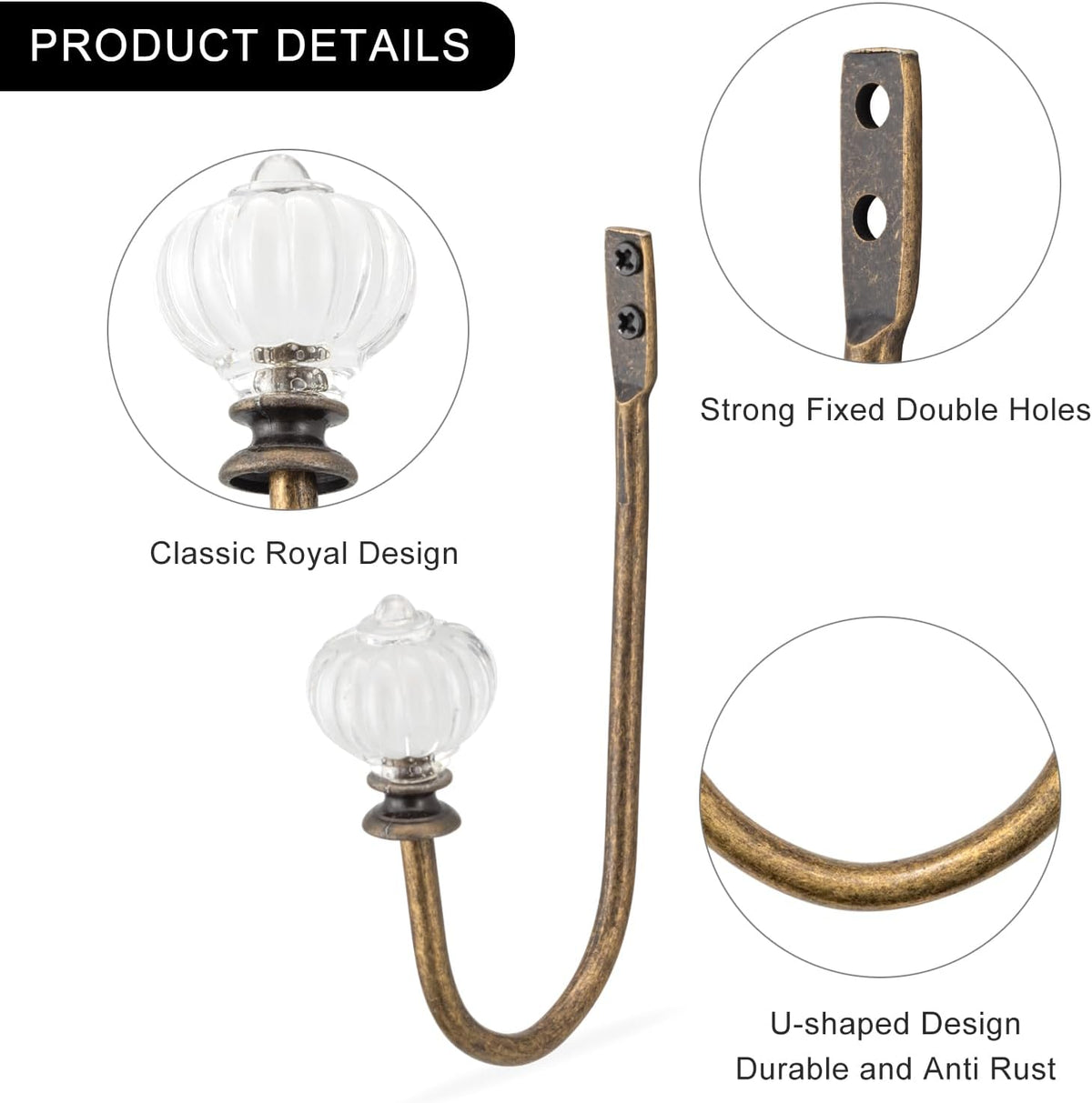 Vintage Curtain Holdbacks 2Pcs - Pumpkin Shaped, Metal Curtain Side Holders for Wall, Small Drapes Pull Backs Hook, Window Drapery Tie Backs Wall Mounted, Curtain Hardware Accessories