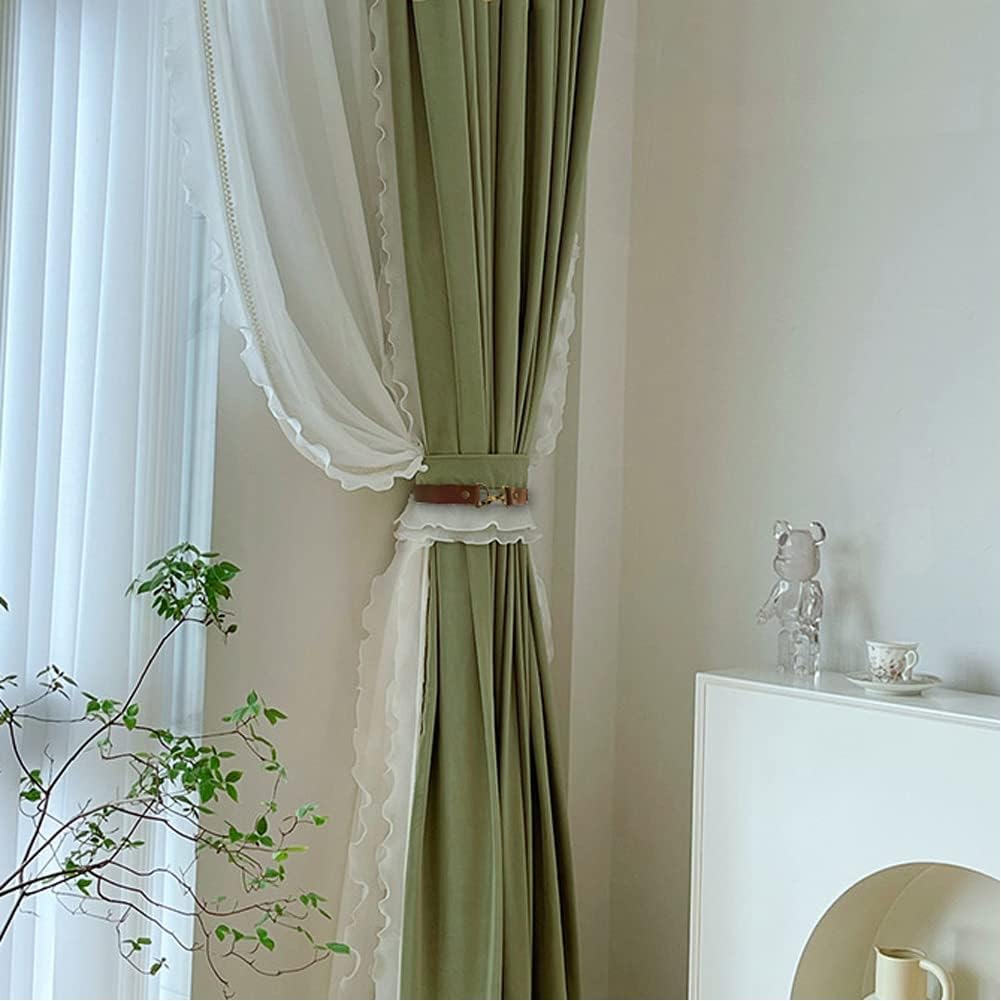 Leather Curtain Tiebacks, 4Pcs Leather Curtain Buckle Holdbacks Classic No-Drilling Ties Rope for Home Offic Living Room Bedroom Cafe Decorative (Brown)