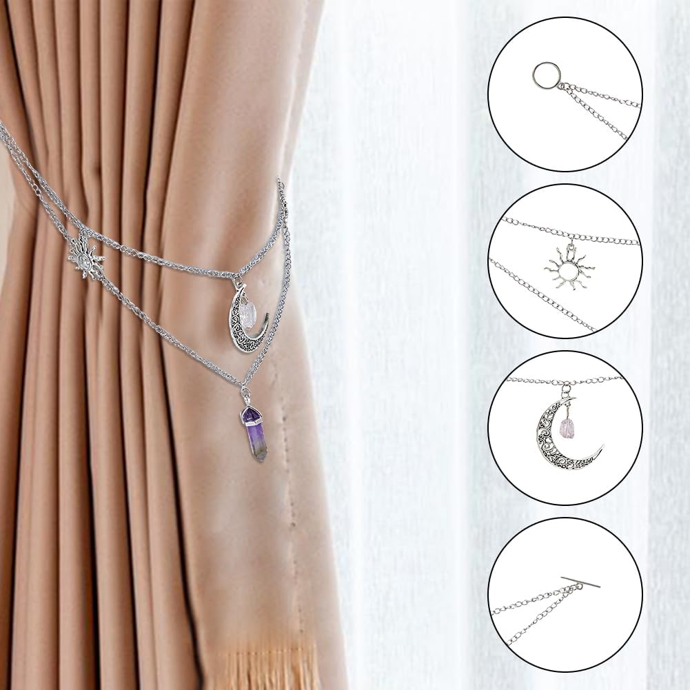 SUPERFINDINGS 2 Pack Decorative Curtain Holdbacks Alloy Pendant Curtain Tiebacks Clips with Toggle Clasps Moon and Amethyst Window Drapery Tiebacks for Bedroom Drawing Room