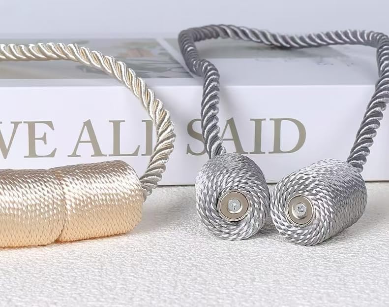 2 Pack Magnetic Curtain Tiebacks Modern Handmade Rope Curtain Tie Backs Decorative Drapes Holdbacks for Home Outdoor Bedroom Decorative Curtain (Beige)