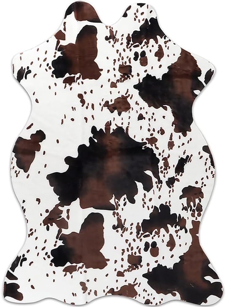 Sgizoku Cow Print Rug - 3.6x2.5 Feet Cow Hide Rugs Faux Cowhide Rug Cute Area Rug Fun Western Room Decor Cow Rugs for Living Room Bedroom Non-Slip Brown(43 inches x 29 inches)