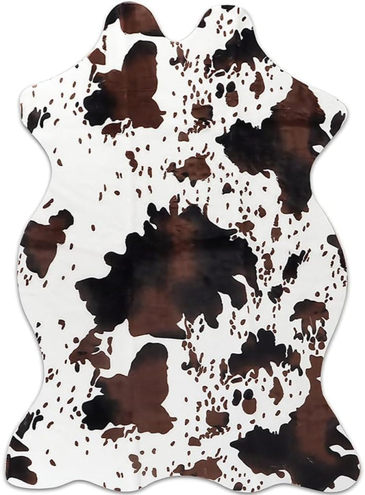 Sgizoku Cow Print Rug - 3.6x2.5 Feet Cow Hide Rugs Faux Cowhide Rug Cute Area Rug Fun Western Room Decor Cow Rugs for Living Room Bedroom Non-Slip Brown(43 inches x 29 inches)