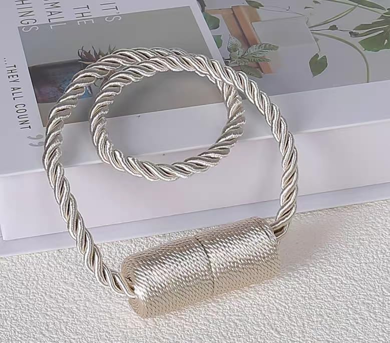 2 Pack Magnetic Curtain Tiebacks Modern Handmade Rope Curtain Tie Backs Decorative Drapes Holdbacks for Home Outdoor Bedroom Decorative Curtain (Beige)