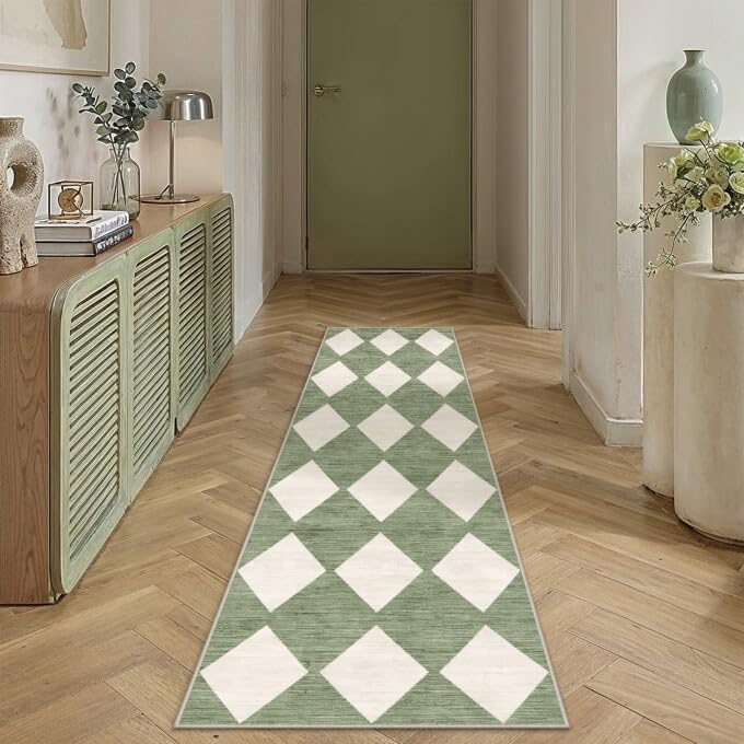 PureCozy 8x10 Washable Area Rug Living Room Beige Non Slip Checkered Carpet