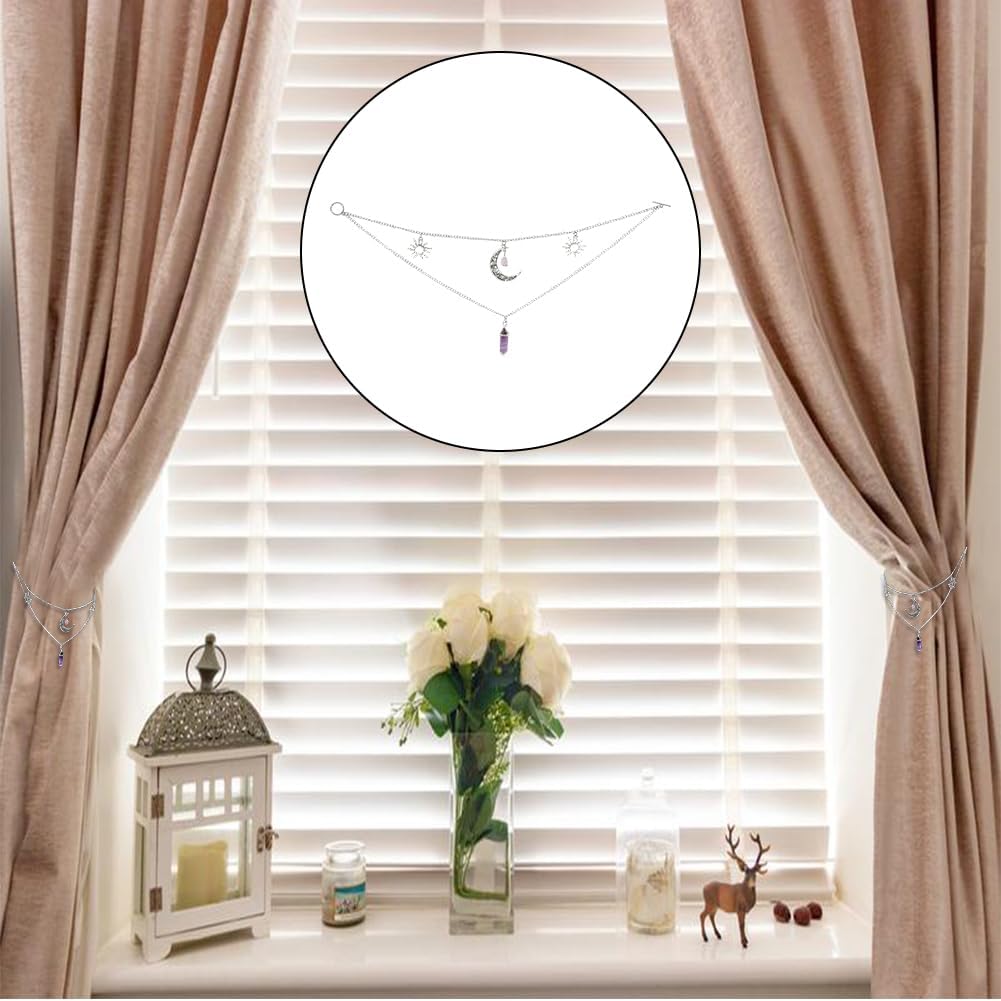 SUPERFINDINGS 2 Pack Decorative Curtain Holdbacks Alloy Pendant Curtain Tiebacks Clips with Toggle Clasps Moon and Amethyst Window Drapery Tiebacks for Bedroom Drawing Room