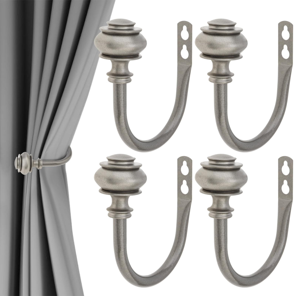 4 Pack Curtain Holdbacks,Heavy Duty Curtain Holders Wall Mounted,Silver