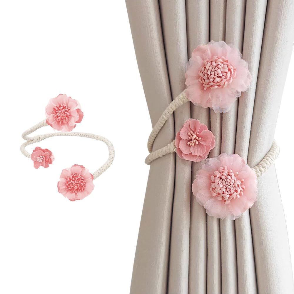Curtain Decorative Tiebacks, 2/4PCS Flower Curtain Holder No-Punch Flexible Curtains Holdbacks for Bedroom Home Office Decor