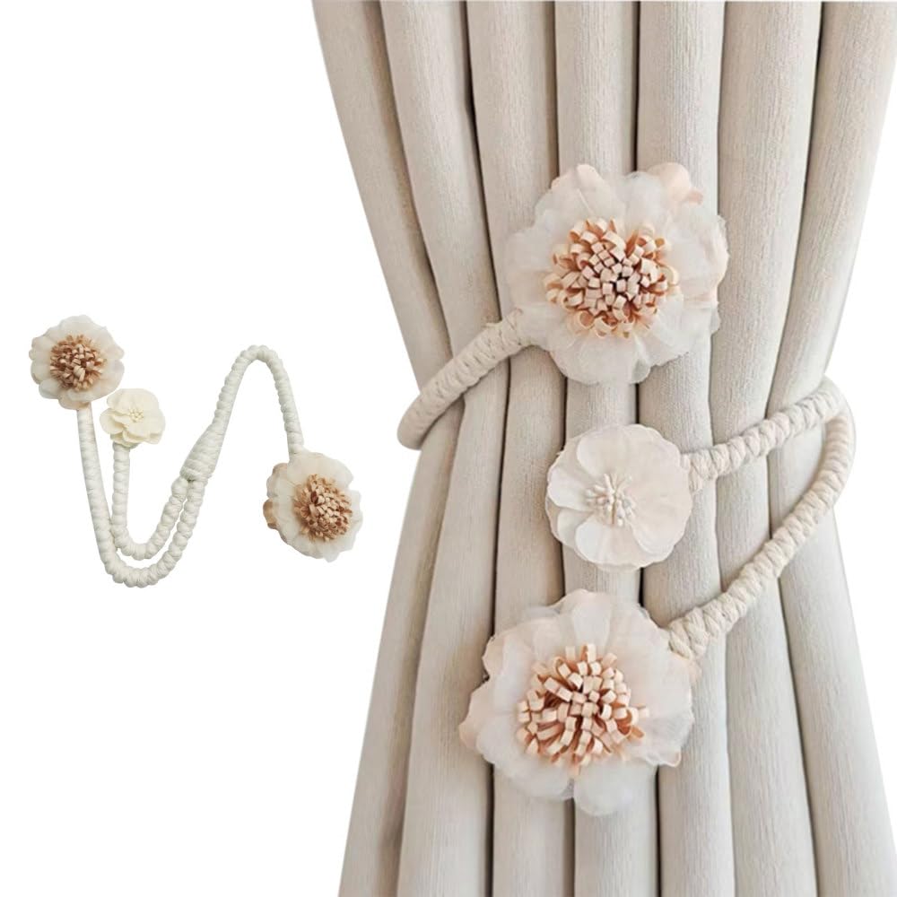 Curtain Decorative Tiebacks, 2/4PCS Flower Curtain Holder No-Punch Flexible Curtains Holdbacks for Bedroom Home Office Decor
