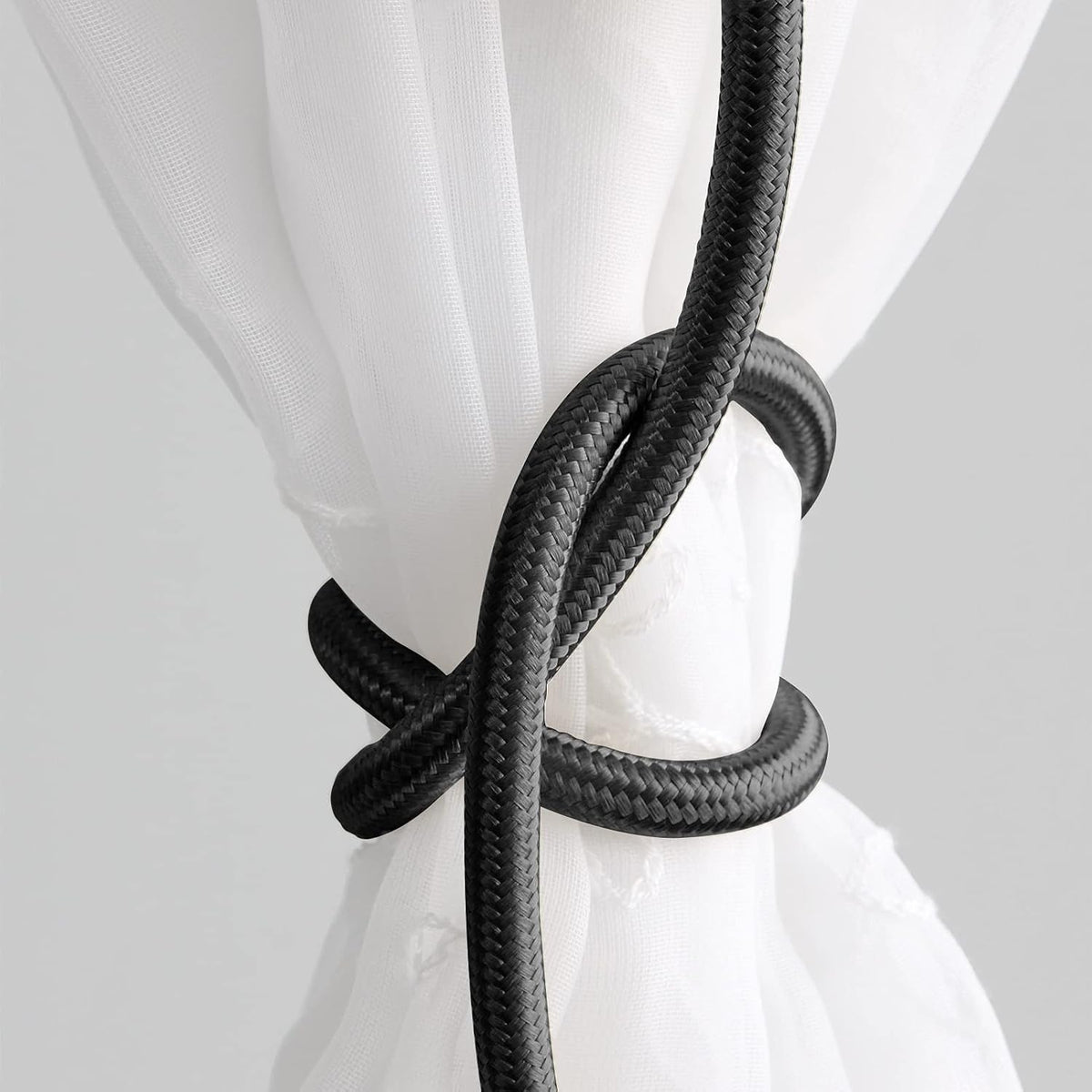 Valea Home 2 Pieces Curtain Tiebacks Clips Creative Window Drape Twist Tie Backs European Style Custom Made Curtain Holders Decorative Draperies Holdbacks, Black
