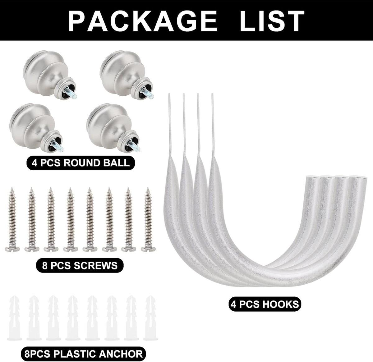 4 Pack Curtain Holdbacks,Heavy Duty Curtain Holders Wall Mounted,Silver