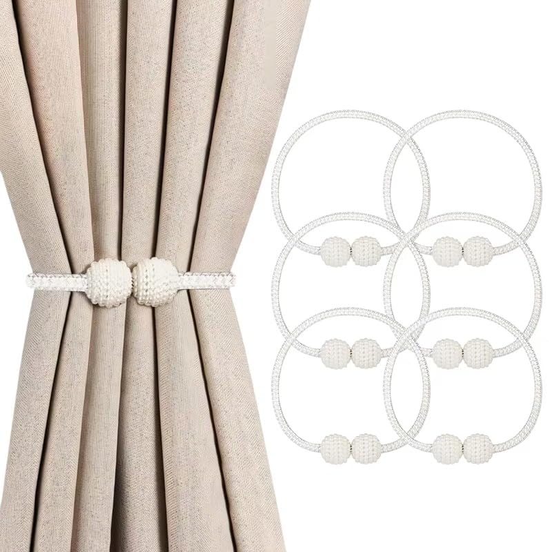 10 Pack Magnetic Curtain Tiebacks ，Decorative Curtain Tiebacks Buckles Holdbacks for Home Bedroom Office Curtain Decor (White)