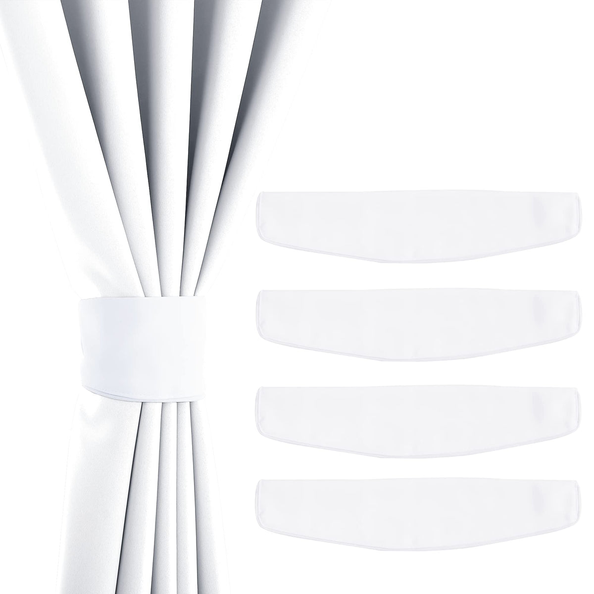 NICETOWN Strong Magnetic Curtain Tiebacks - Natural Decorative Curtain Ties Wide Straps Holdbacks for Modern Curtains (White,11.8 X 4 Inches, Set of 4,Suitable for 29”- 52" Wide)
