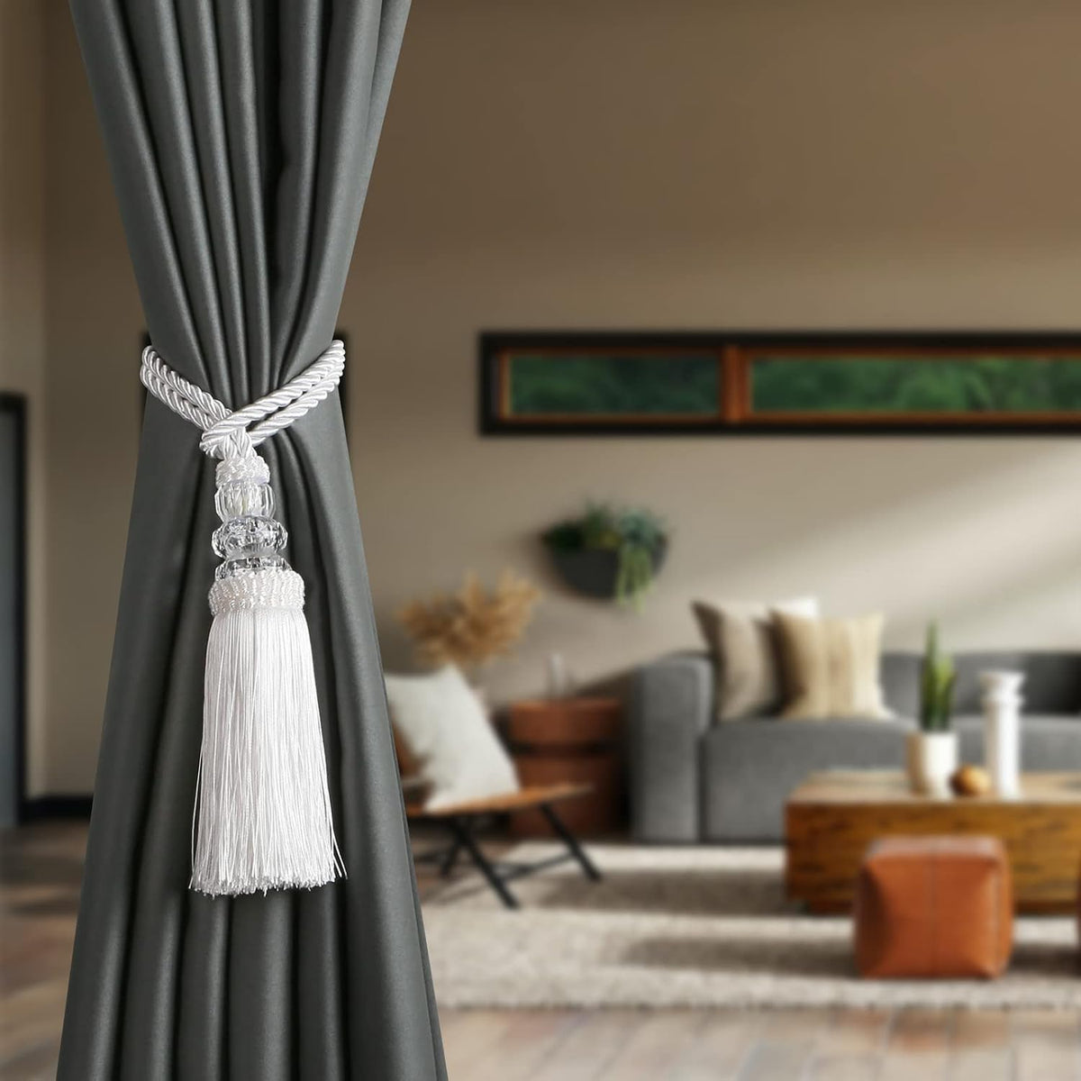 2 Pack Curtain Tiebacks with Tassel, White