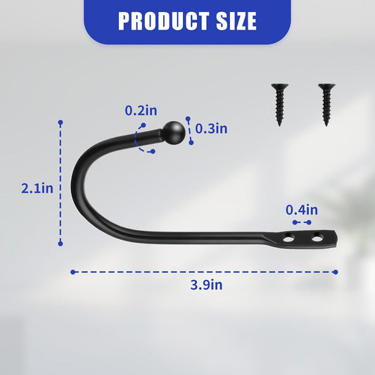 12PCS Curtain Tie Back Hooks, Metal Curtain Holdbacks Side Tiebacks Wall Mounted with Screws, Black