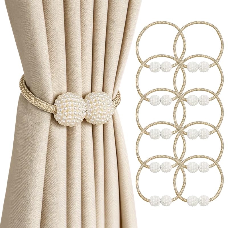 10 Pack Magnetic Curtain Tiebacks ，Decorative Curtain Tiebacks Buckles Holdbacks for Home Bedroom Office Curtain Decor (White)
