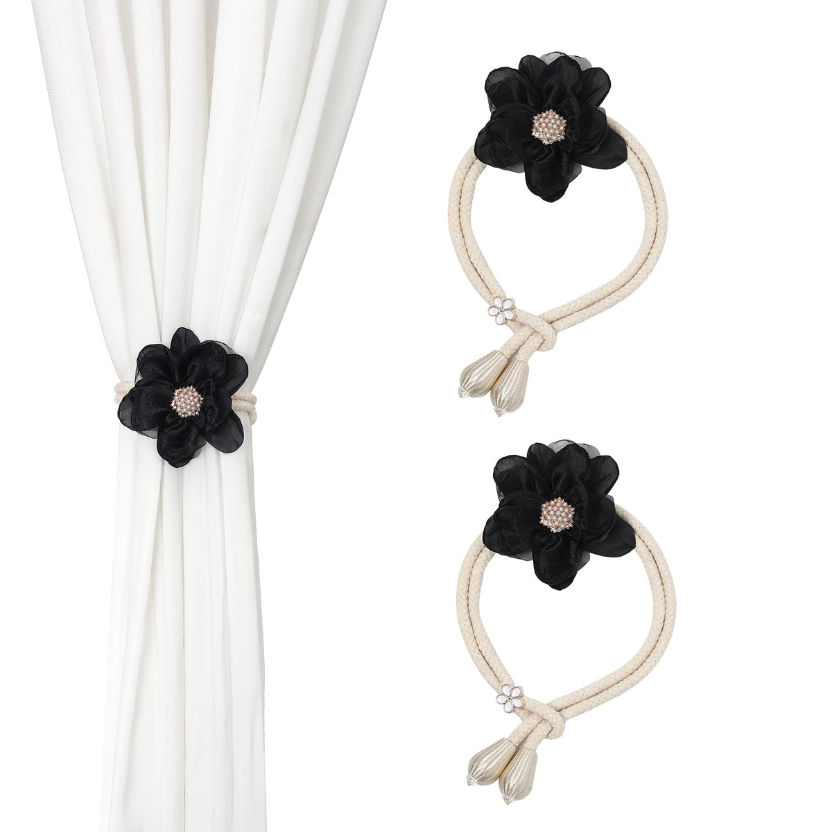 SUQ I OME Lotus Flower Curtain Tiebacks Holdbacks, Green
