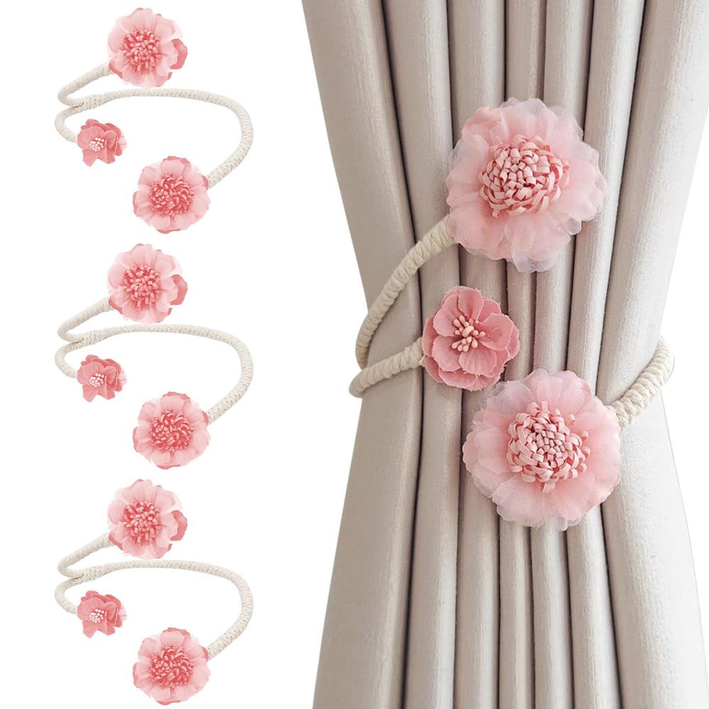 Curtain Decorative Tiebacks, 2/4PCS Flower Curtain Holder No-Punch Flexible Curtains Holdbacks for Bedroom Home Office Decor