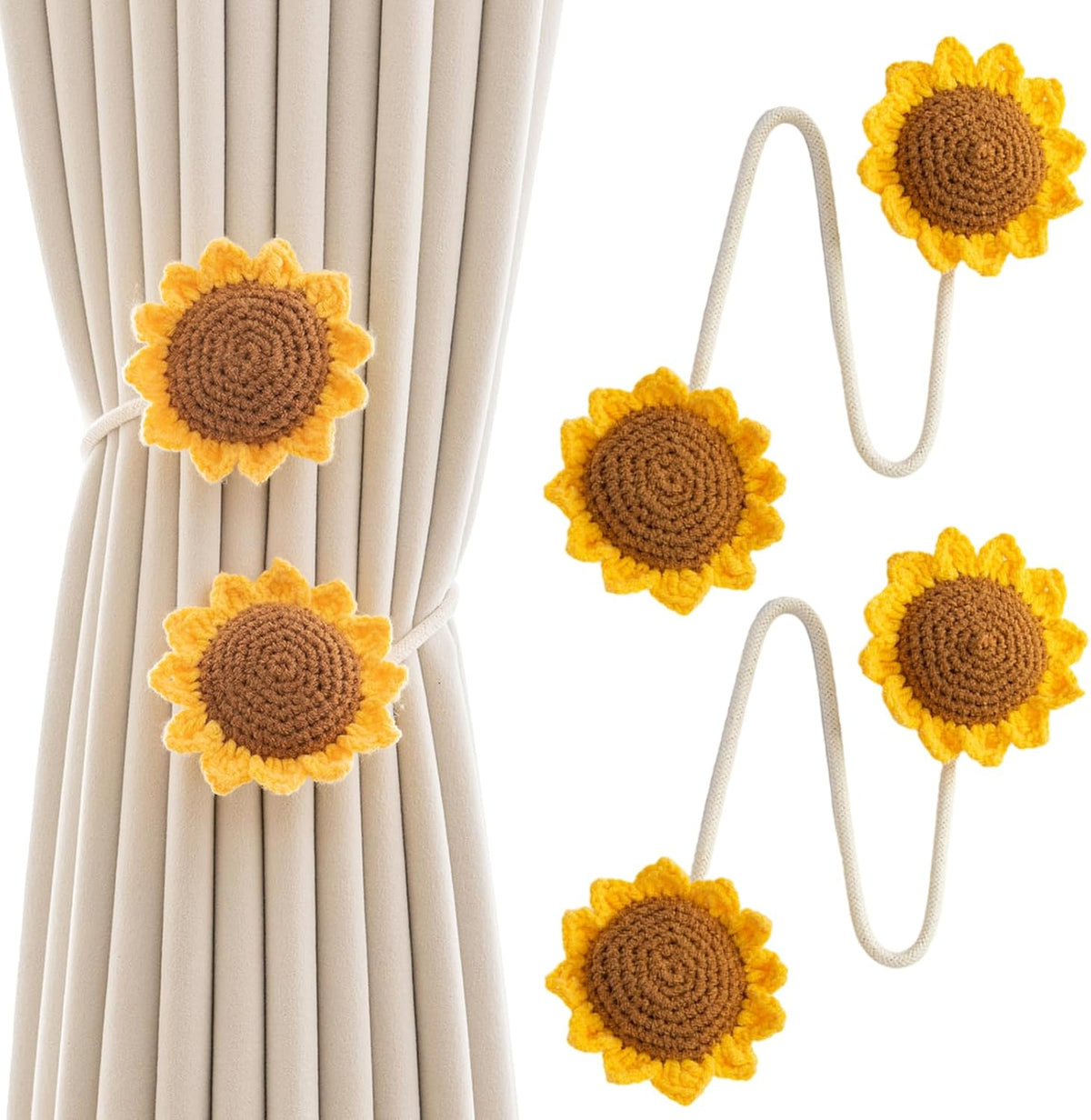 Bendable Curtain Tiebacks, Rope Tie Backs Curtains with Floral Design, 2Pack Elegant DIY Curtain Holdbacks, Decorative Window Holder for Bedroom Decor, Heronsbill