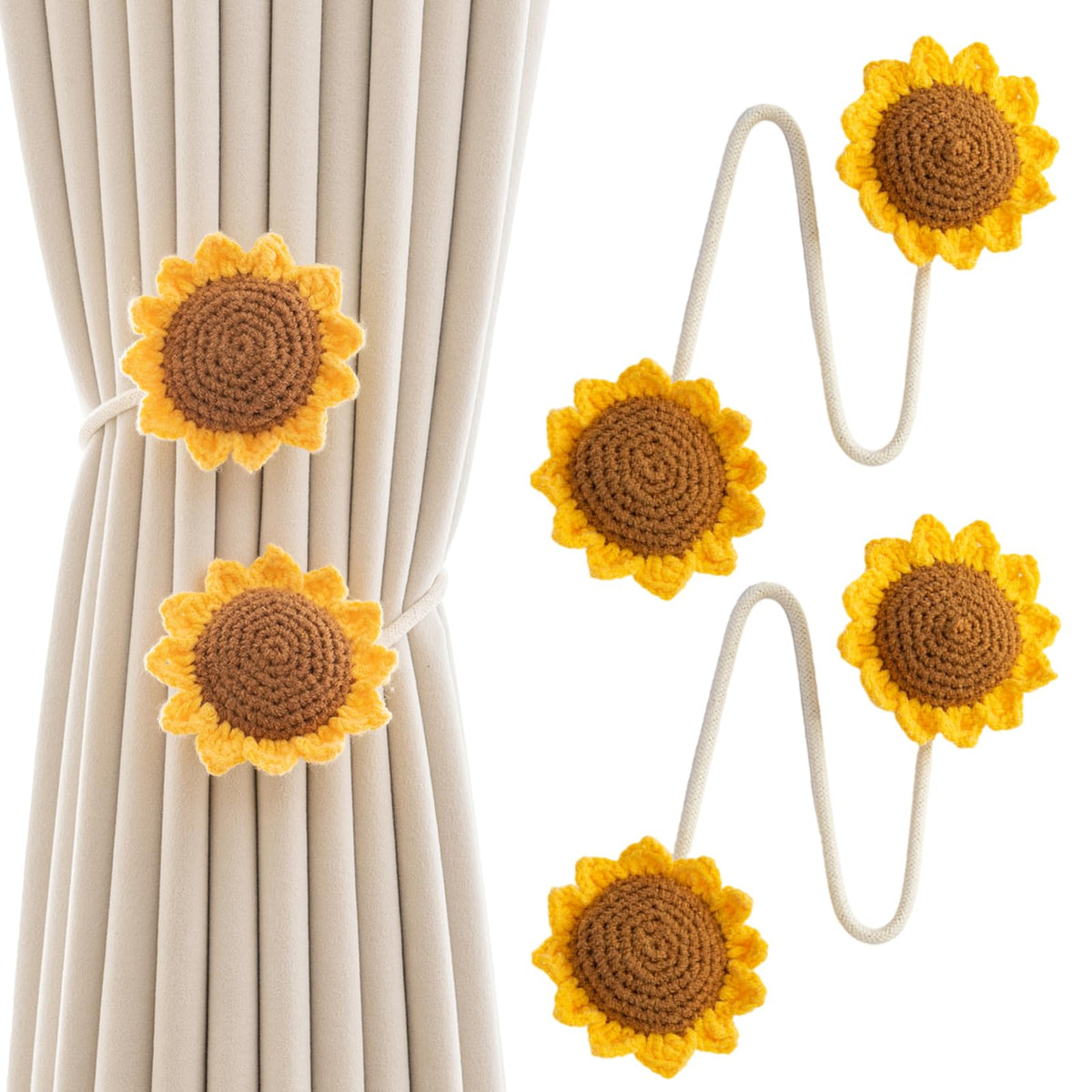 Bendable Curtain Tiebacks, Rope Tie Backs Curtains with Floral Design, 2Pack Elegant DIY Curtain Holdbacks, Decorative Window Holder for Bedroom Decor, Heronsbill