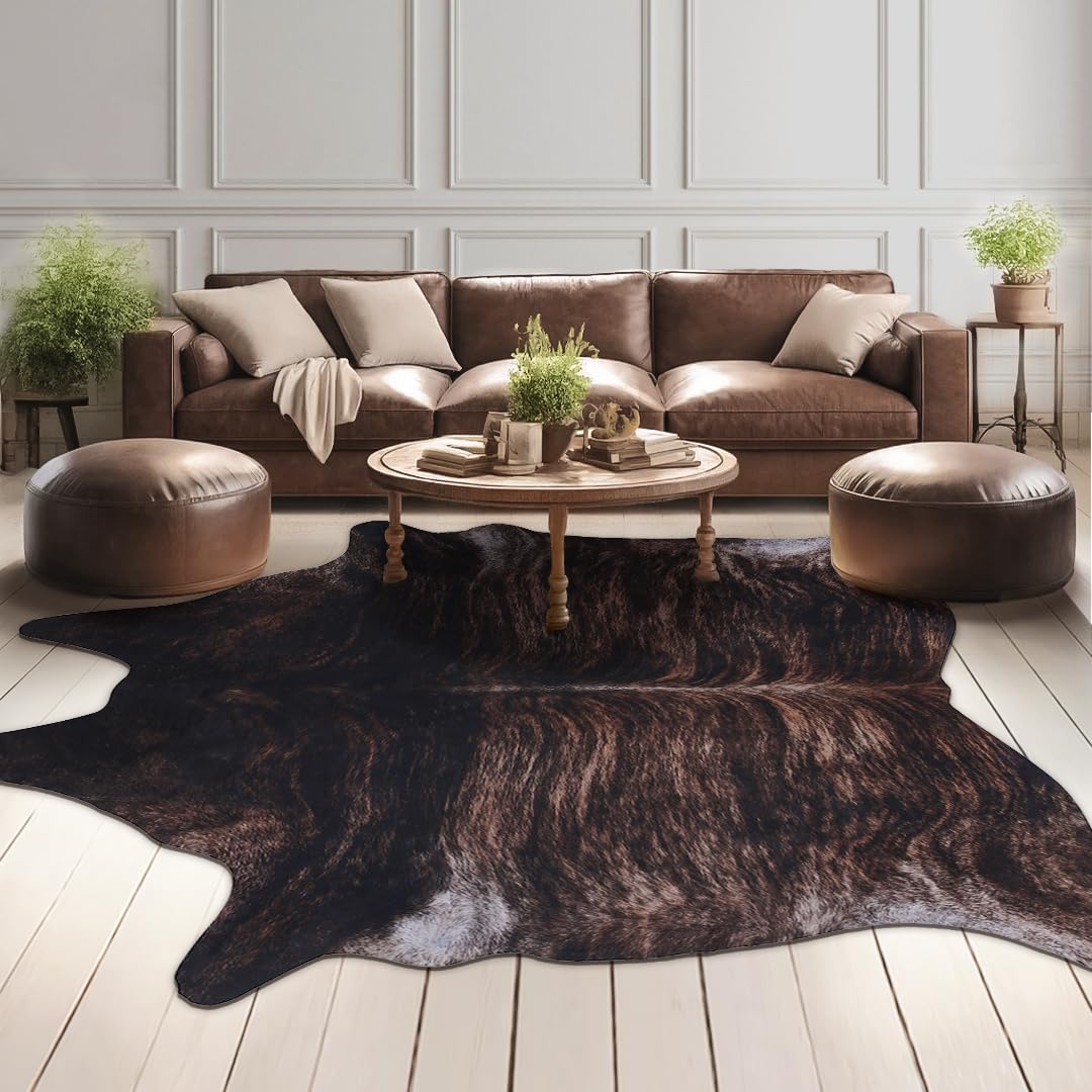 Faux Cowhide Cow Print Rug, Animal Hide Western Decor, 4.6 x 5.2 Feet