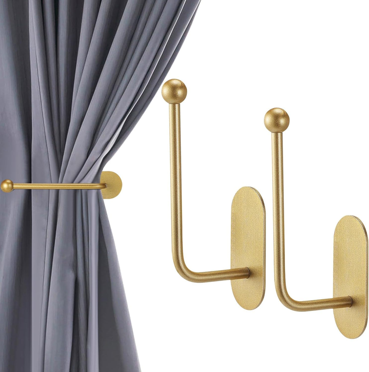 CroBlissful 2 Pcs Adhesive Curtain Holdbacks No Drill Window Hook,Gold