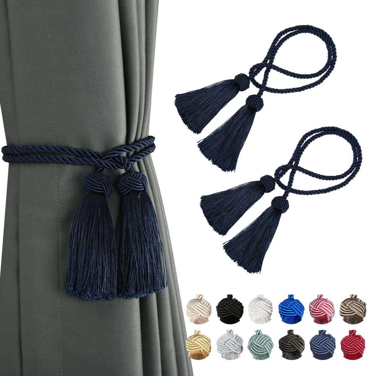 BEL AVENIR 2 Pack Handmade Rope Tassel Curtain Tiebacks