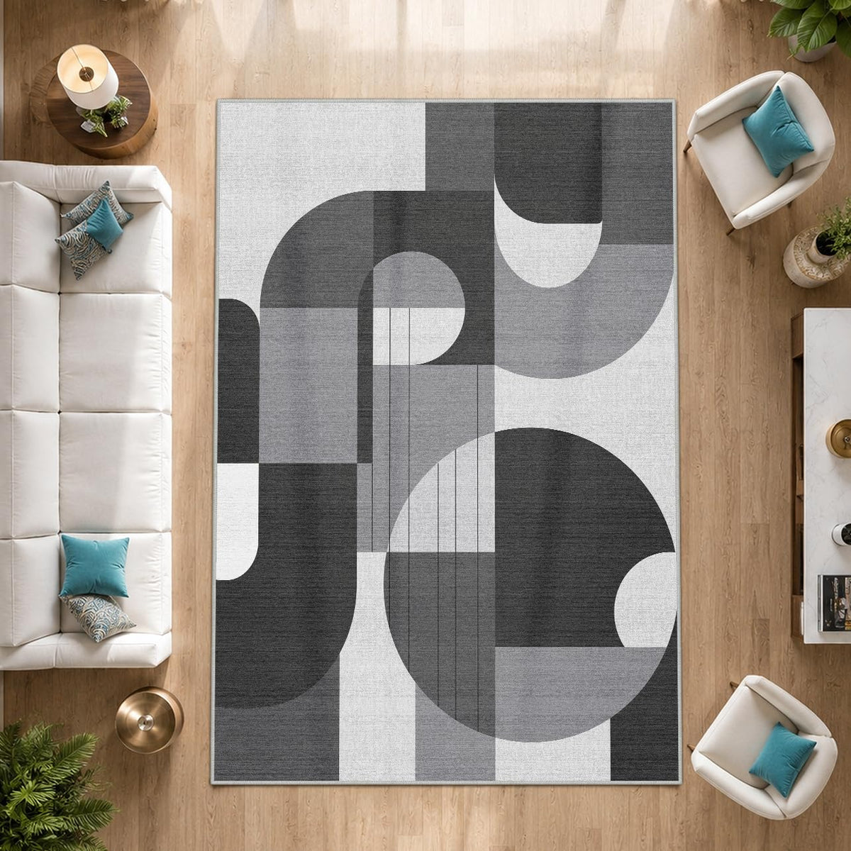 5x7 Area Rug Colorful Boho Geometric Carpet Modern Abstract Large Rug for Living Room Bedroom Machine Washable Non-Slip Rug for Dining Room Kids Playroom Office