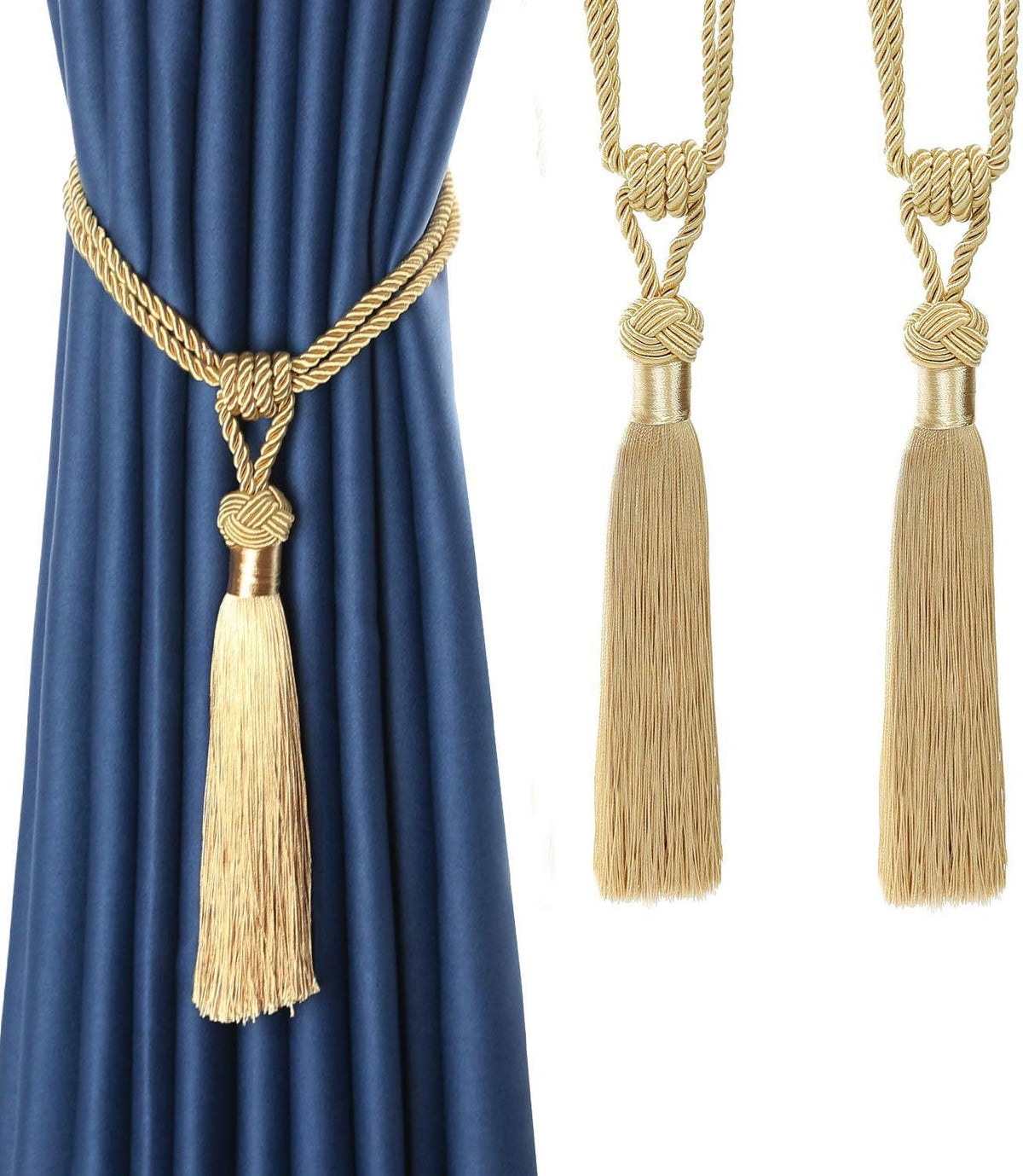 BEL AVENIR 2 Pack Curtain Tiebacks Hand-Woven Tassels Holdbacks