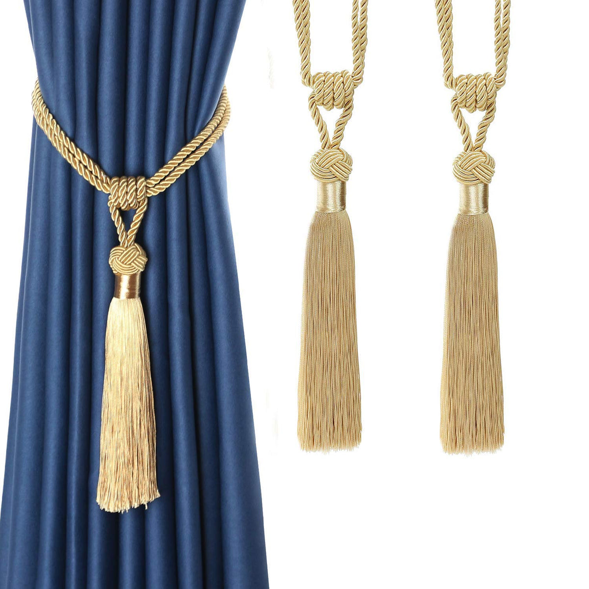 BEL AVENIR 2 Pack Curtain Tiebacks Hand-Woven Tassels Holdbacks