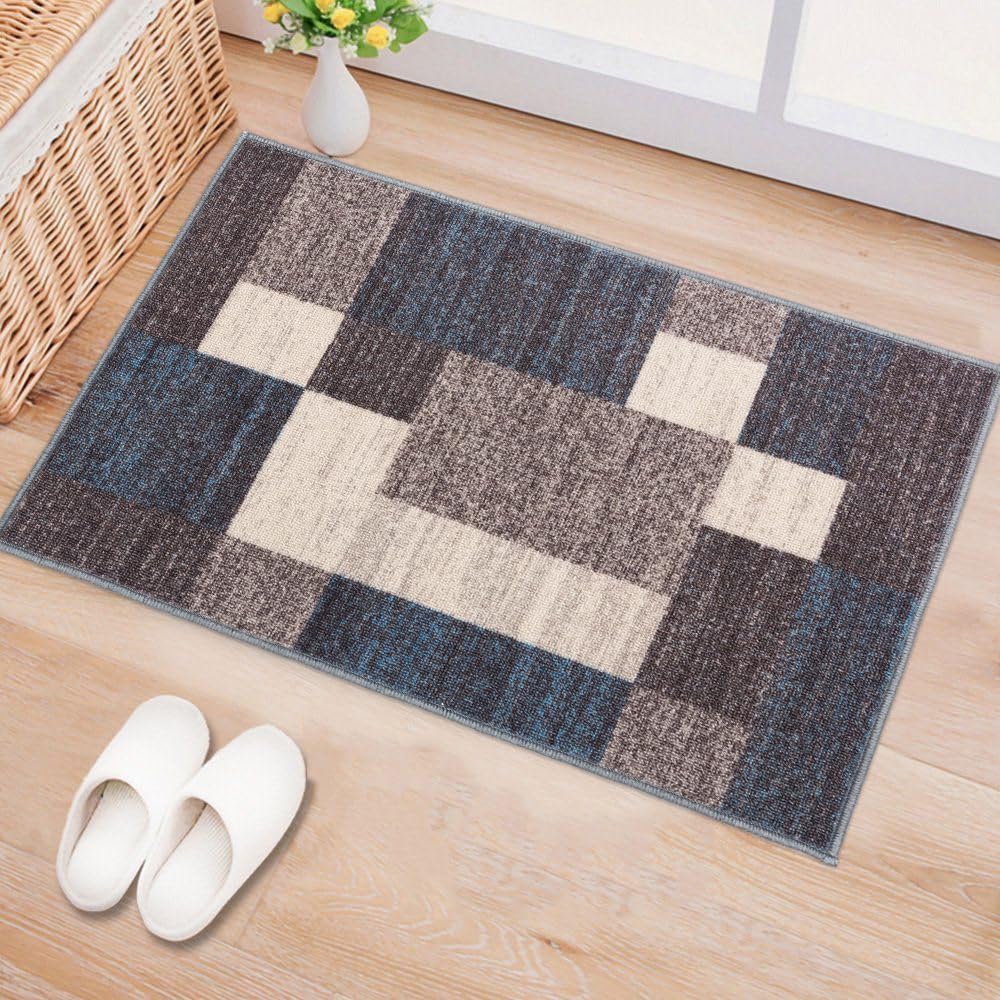 Rugshop Geometric Boxes Non-Slip Contemporary Area Rug Blue 5'3" x 7'3"