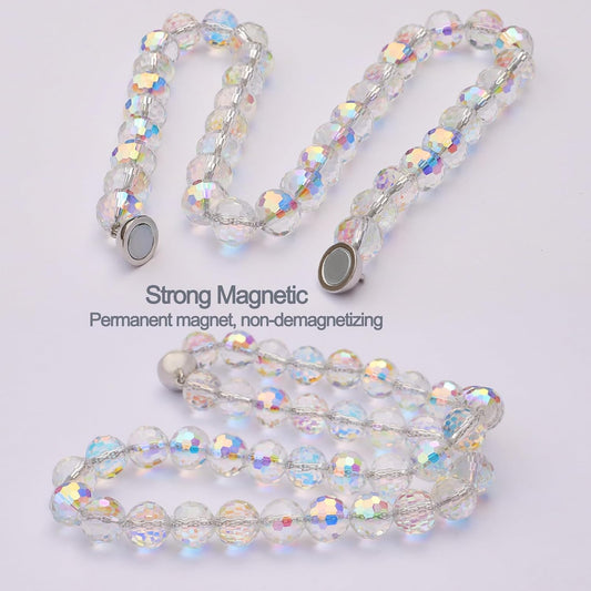 PEDOBO Magnetic Curtain Tiebacks, Faceted Disco Crystal Glass Beaded Curtain Tiebacks Drapery Shower Sheer Curtain Holdbacks Boho Farmhouse Home Decor (AB)