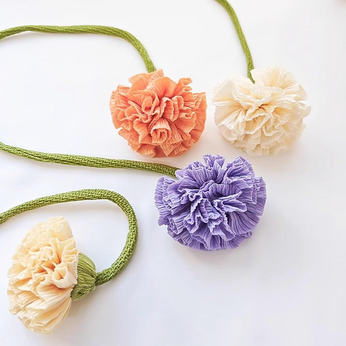 Handmade Curtains Tiebacks, Boho Flower Curtain Tie Backs Curtain Holder Tie Backs for Curtains Braided,Cute Flower Curtain Ties Decorative Rope for Bedroom Window Treatment (Orange)