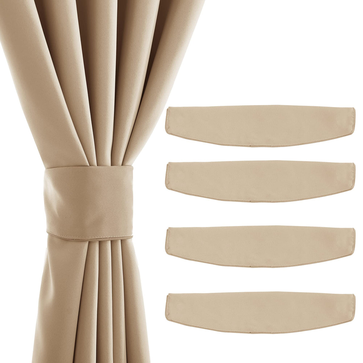 NICETOWN Strong Magnetic Curtain Tiebacks - Natural Decorative Curtain Ties Wide Straps Holdbacks for Modern Curtains (White,11.8 X 4 Inches, Set of 4,Suitable for 29”- 52" Wide)
