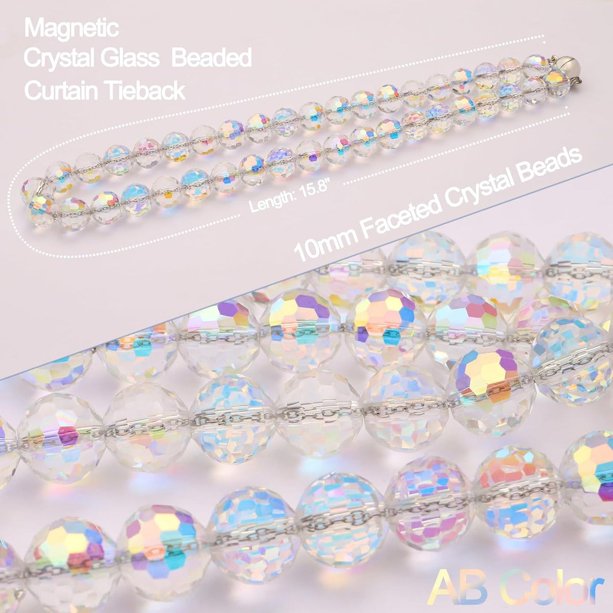 PEDOBO Magnetic Curtain Tiebacks, Faceted Disco Crystal Glass Beaded Curtain Tiebacks Drapery Shower Sheer Curtain Holdbacks Boho Farmhouse Home Decor (AB)