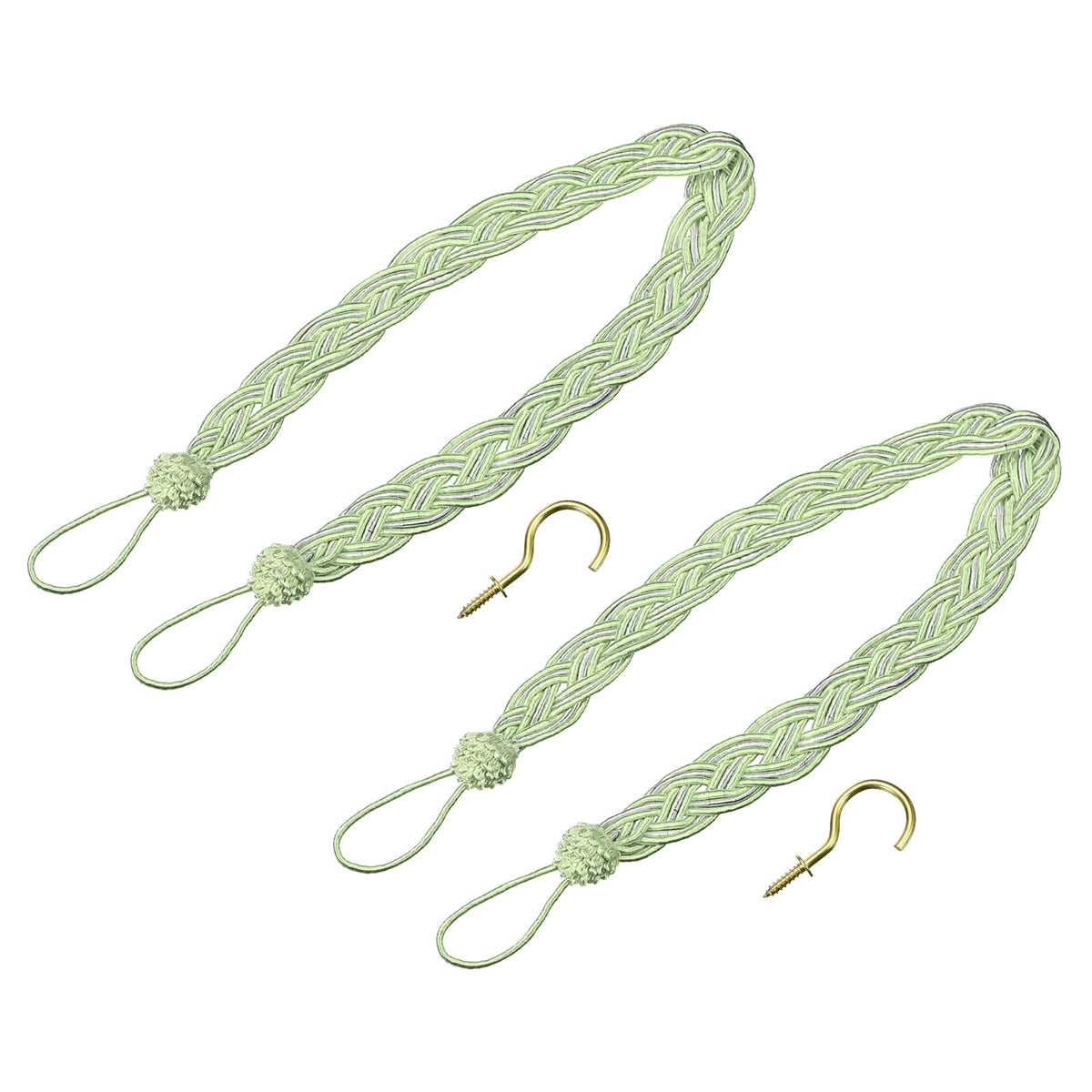 uxcell 4Pcs Curtain Tiebacks, 58cm/23 Braided Drapery Holdback Holder Decorative Rope Tie Back with 4 Metal Hooks, Taupe/Silver