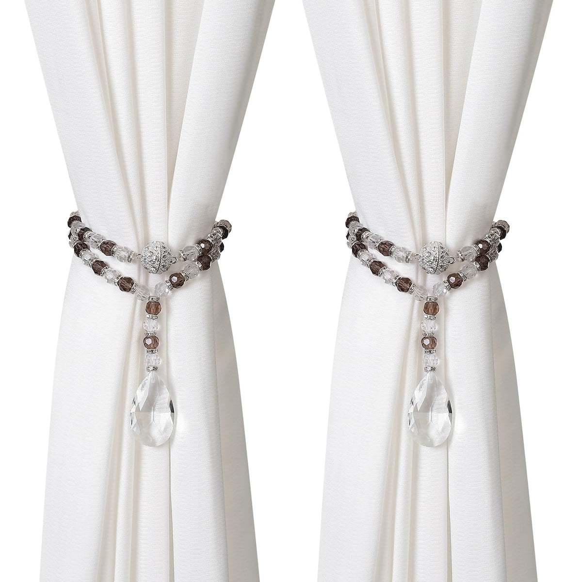SUQ I OME Luxury Crystal Beaded Magnetic Curtain Tieback, Crystal