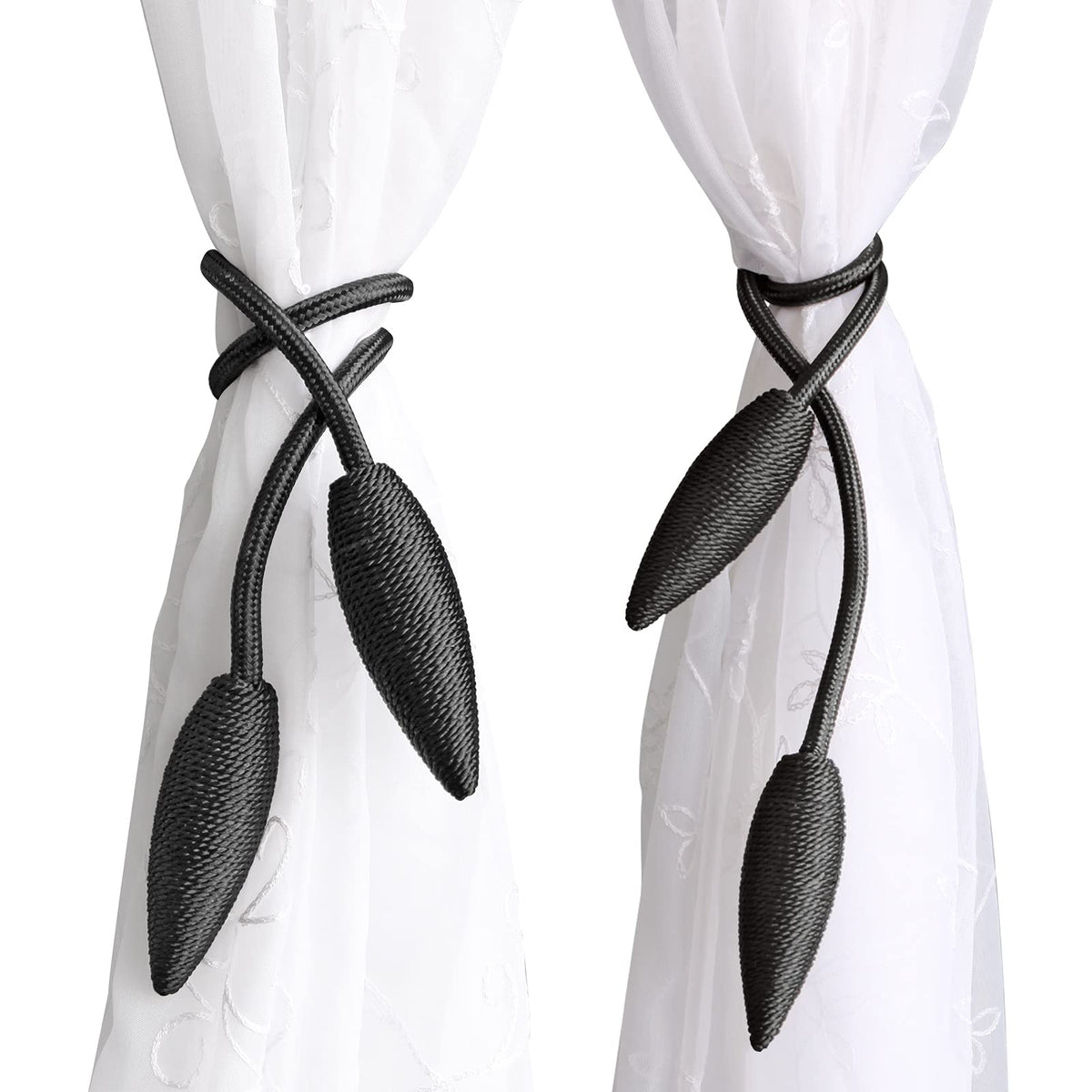 Valea Home 2 Pieces Curtain Tiebacks Clips Creative Window Drape Twist Tie Backs European Style Custom Made Curtain Holders Decorative Draperies Holdbacks, Black