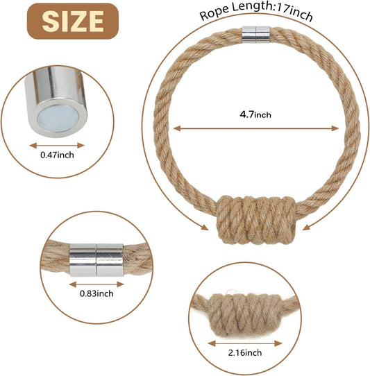 Magnetic Curtain Tiebacks, 2 Pack Jute Curtain Holdbacks, Elegant Hand Weave Rope Knot Curtain Tie Backs, Boho Curtain Tiebacks for Bedroom Room Nursery Decor