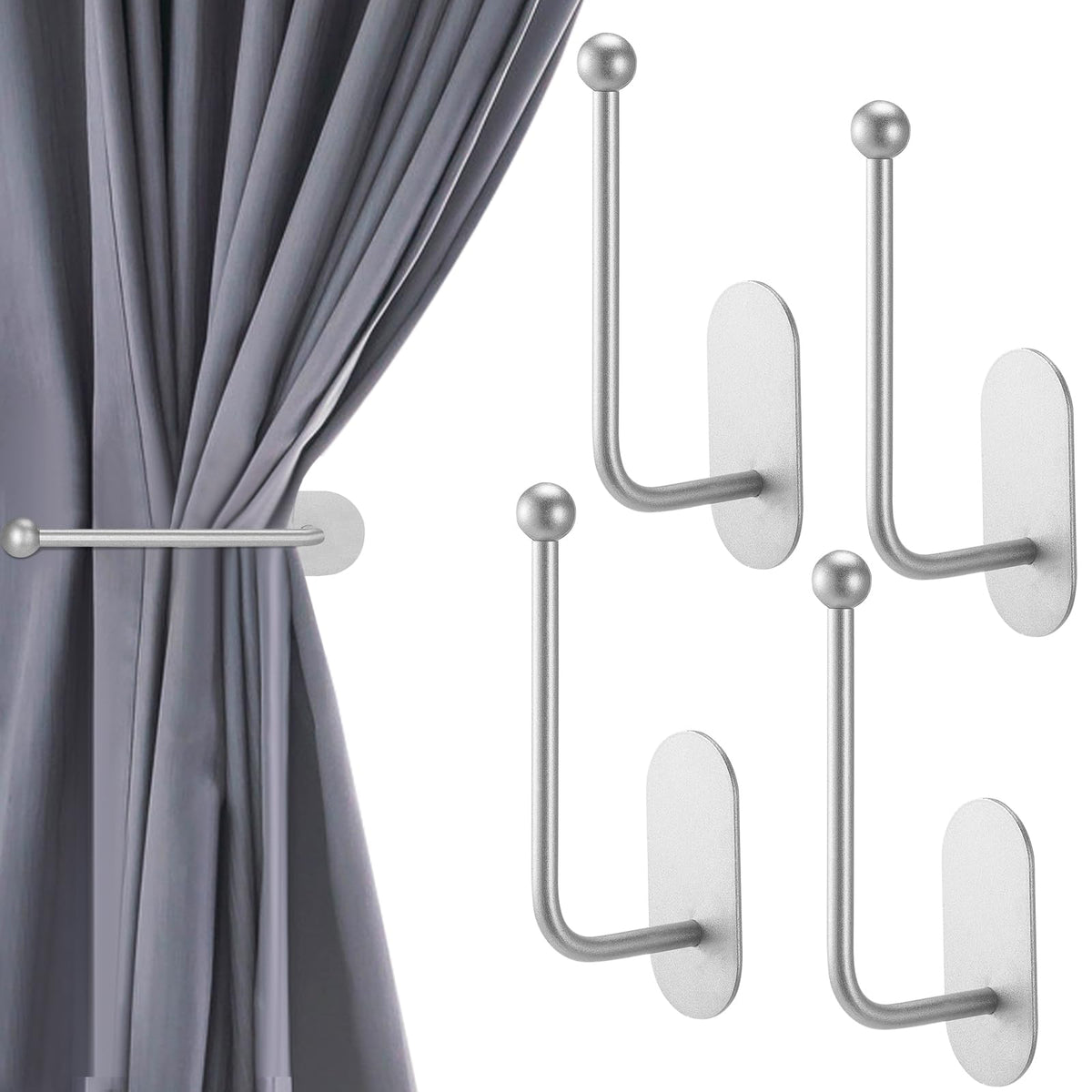 CroBlissful 2 Pcs Adhesive Curtain Holdbacks No Drill Window Hook,Gold