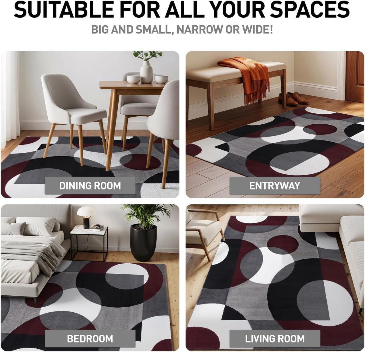 Rugshop Circle Design Contemporary Geometric Area Rug Burgundy 5'3" x 7'3"