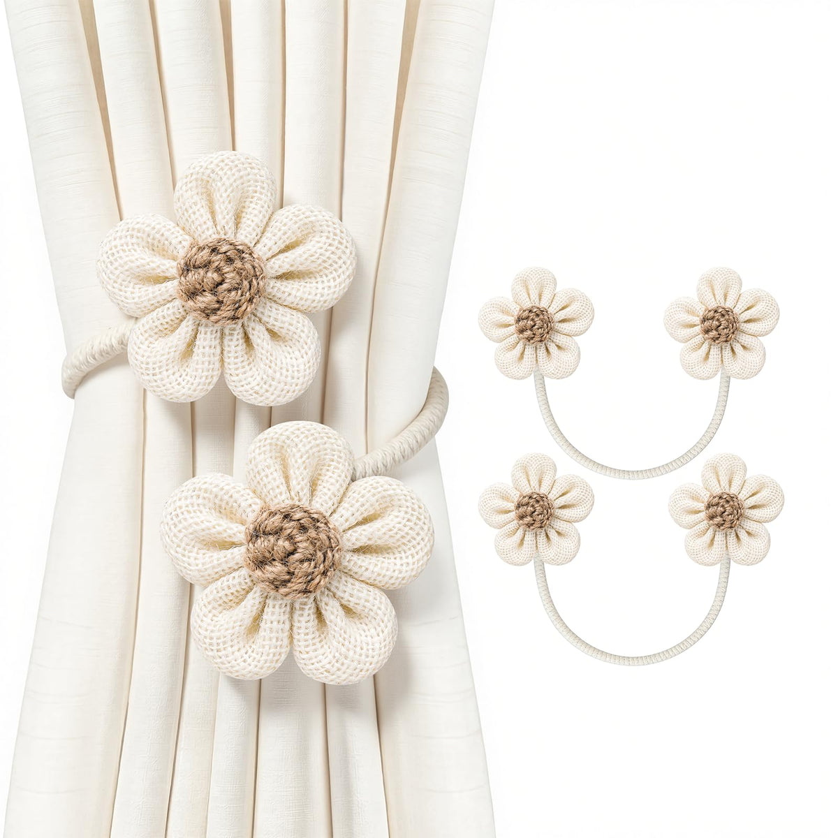 VIS'V Curtain Tiebacks, Twisted Boho Curtain Holdbacks, Khaki, 2 Pcs